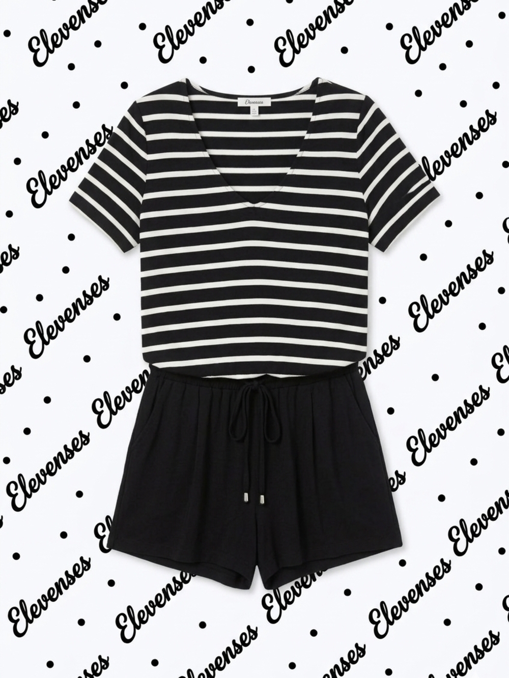 elevenses Black & White Striped V-Neck Short Romper